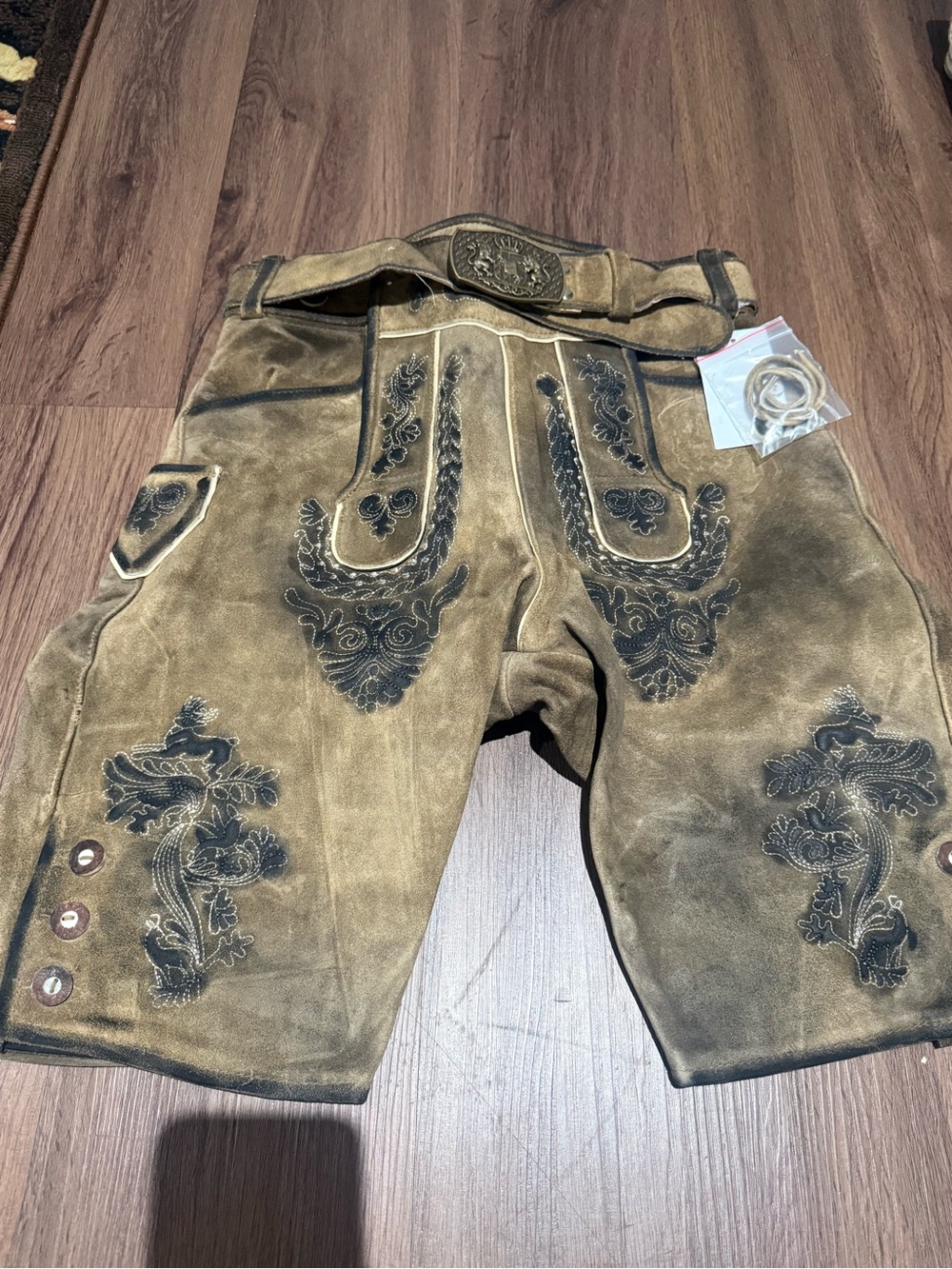 Embroidered Brown Leather Men’s Shorts